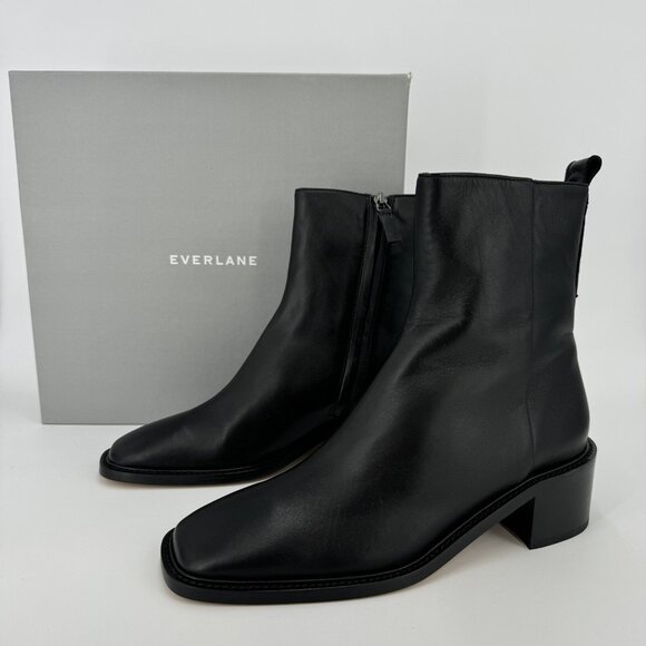 Everlane The City Boot in Black Leather sz 6 Women's Side Zip Block Heel Ankle